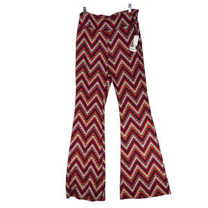 NEW Lounge Pants Womens M Juniors L Chevron 70's 80's Boho High Rise Flare Leg
